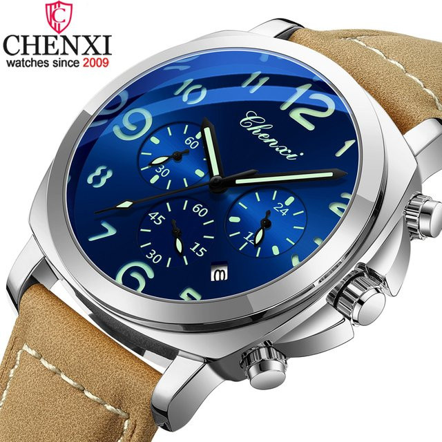 CHENXI Chronograph Herren, Quarz, Lederband, Schwarz, Wasserdicht - Bild 1