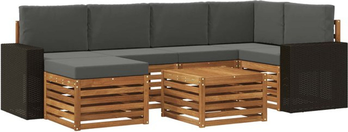 vidaXL Ecksofa Set 7-teilig aus Massivholz Akazie in Natur und Anthrazit, modern und wendbar - Bild 1