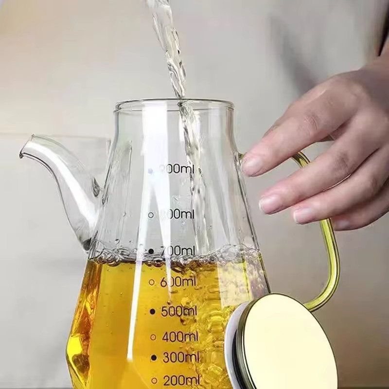 JUSTINLAU Glas-Ölbehälter mit Skala und Deckel, auslaufsichere Diamant-Ölflasche für Essig und Gewürze, transparent, 500 ml/700 ml/900 ml - Bild 2