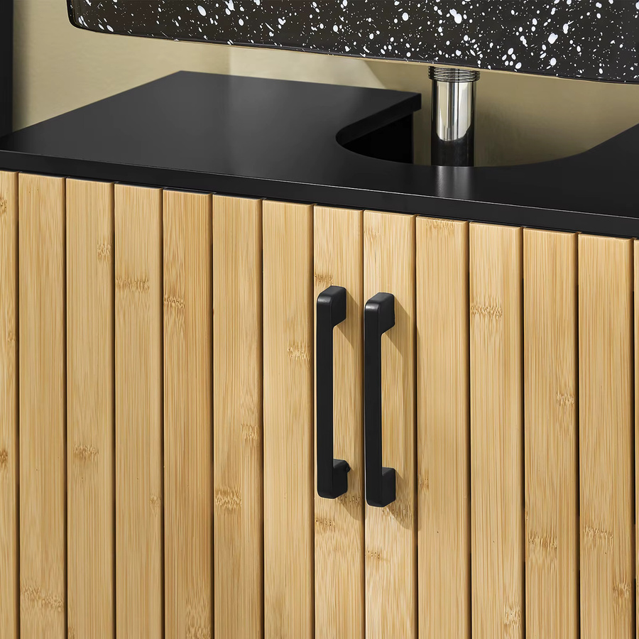 SoBuy Waschbeckenunterschrank BZR202-SCH mit Bambus Tür und Metallfüßen in Schwarz, Breite: 60 cm, Tiefe: 30 cm, Höhe: 70 cm - Bild 8