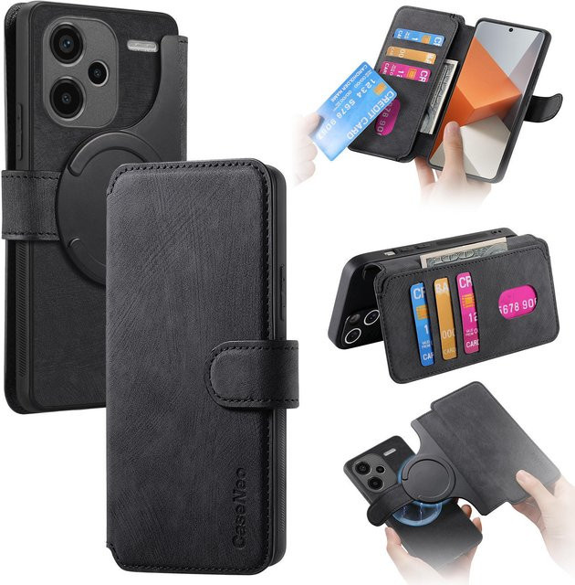 MagSafe Flip Lederhülle für Xiaomi Redmi Note 13 Pro 4G 5G, Redmi Note 12S, abnehmbare magnetische Brieftasche mit Kartenhalter, Schwarz - Bild 1