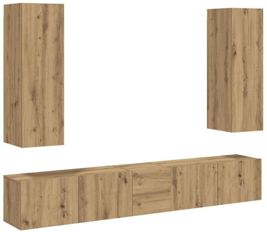 Vidaxl TV-Wandschränke Set 5 Stück aus Holzwerkstoff in Eiche Natur Braun im modernen minimalistischen Design mit Drehtüren - Bild 1