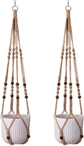 Makramee Pflanzenampel Talos home Garden in Weiß aus Baumwolle im Boho-Design - Bild 1