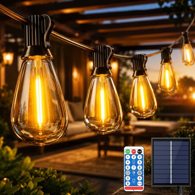 Aiopp ST38 Solar-Lichterkette für den Außenbereich mit LED-Tropfenlampen in Warmweiß, bruchsichere Hängelampen mit Dämmerungssensor für Garten, Hochzeit und Camping - Bild 1