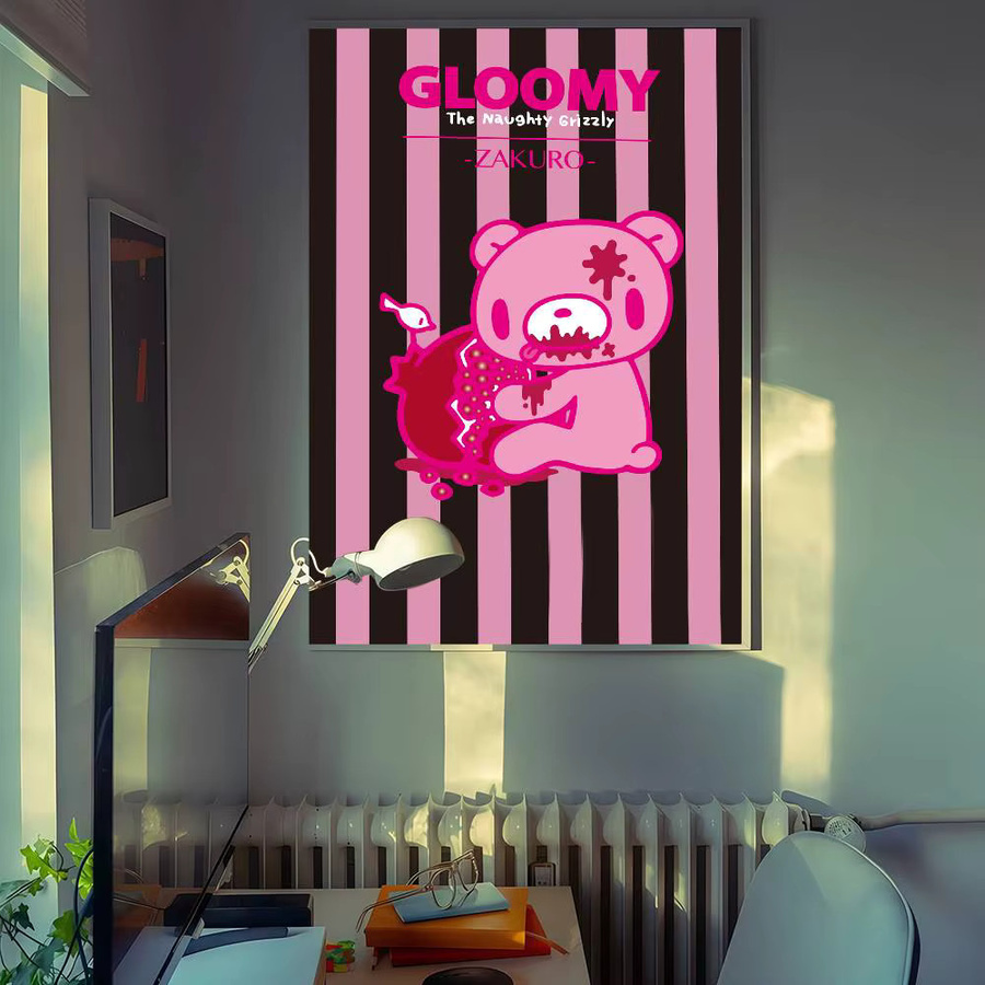 Vintage-Poster C-Cartoon G-Gloomy Bear Wandaufkleber in Weiß und Pink - Bild 2