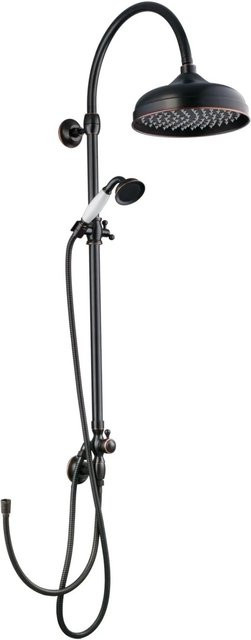 PaulGurkes Duschsystem Retro in Matt Schwarz mit Regendusche und Handbrause, Aufputz-Duschset aus Messing, Kopfbrause Breite: 25 cm - Bild 1