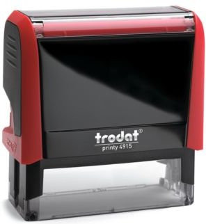 Adress-Stempel trodat Printy 4915 mit rotem Gehäuse und schwarzem Stempelabdruck - Bild 1