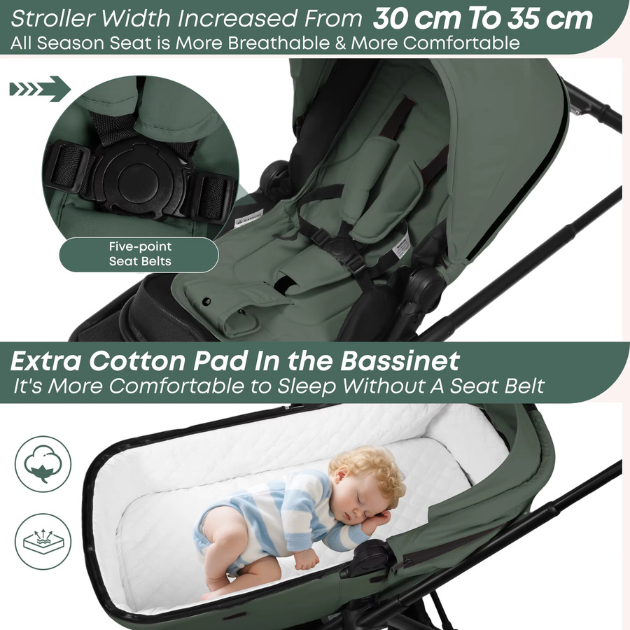 BabyVoyage 2-in-1 Kombi-Kinderwagen mit zwei-Wege-Sitz und faltbarer Funktion in Schwarz und Grün - Bild 5