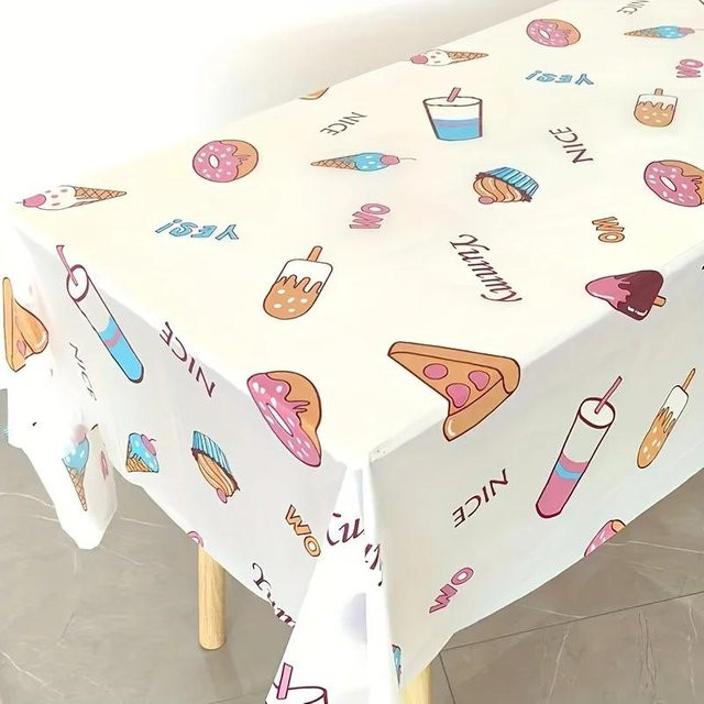 JINGYUE Pet Tischdecke mit Dessert-Motiv in Weiß, wasserabweisend und waschbar, B: 145 cm, T: 180 cm - Bild 1