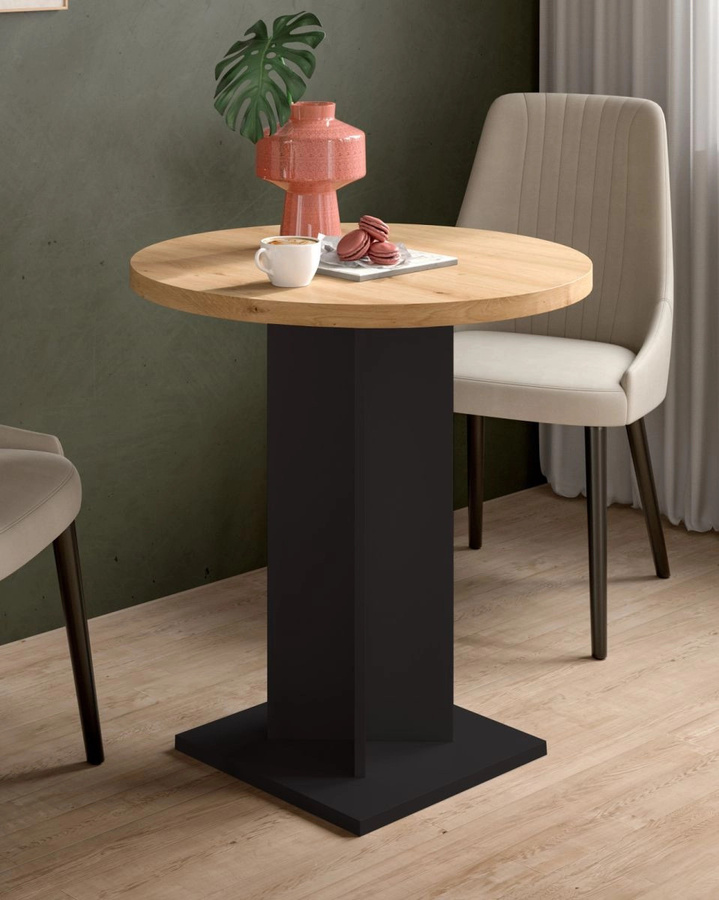 Runder Esstisch Anton von Inn.Furn in Eiche und Schwarz, Durchmesser: 70 cm, Höhe: 76 cm - Bild 2