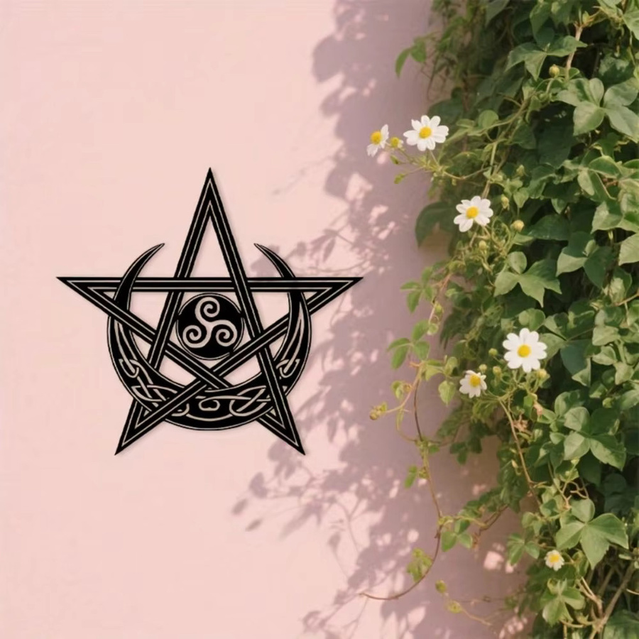 CIFBUY Metall Wandkunst Keltischer Knoten Triquetra Stern und Mondzeichen in Schwarz als geometrische Hängedekoration für Innen und Außen - Bild 4