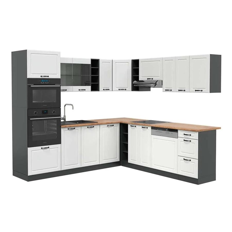 Vicco R-Line Eckküche Landhaus Stil in Weiß Strukturiert und Anthrazit mit Eiche Optik B/T/H: 237 x 247 x 81,6 cm - Bild 2