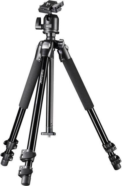 Mantona Basic Scout Max Makro II Fotostativ mit Kugelkopf, Schwarz, H x B x T: 61,5 x 90 x 90 cm, Tragkraft 6 kg - Bild 1