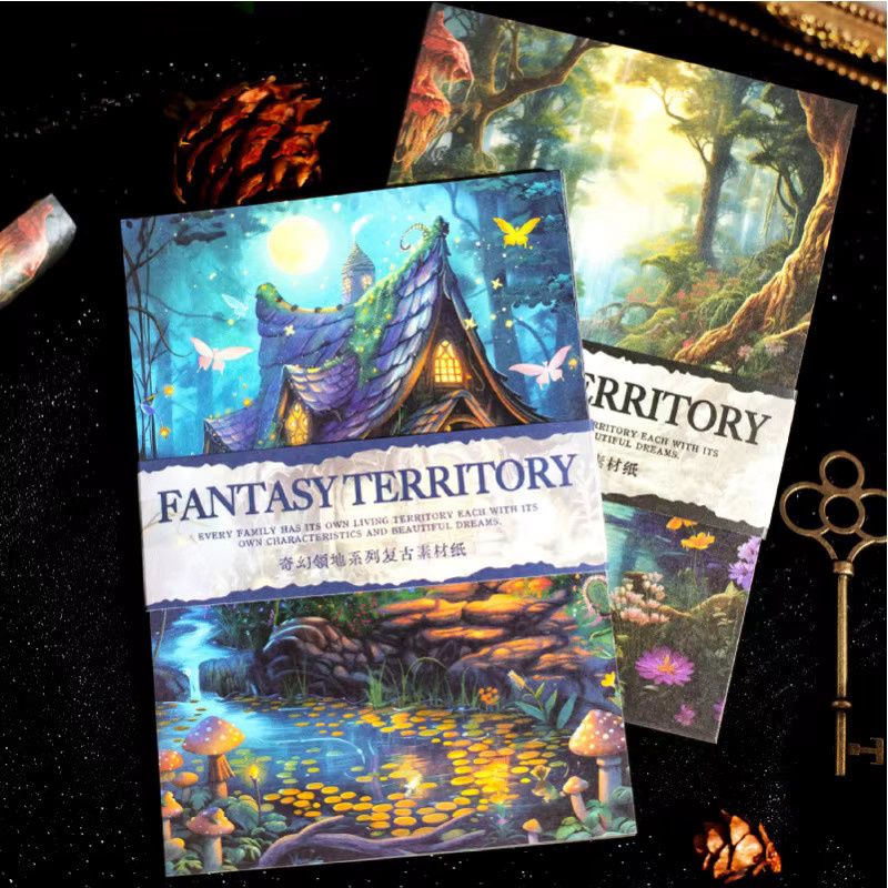 30 Blatt Retro Fantasy Waldschloss Bastelpapier mit magischen Landschaften in Multicolour für dein Tagebuch, Scrapbook und DIY-Projekte - Bild 2