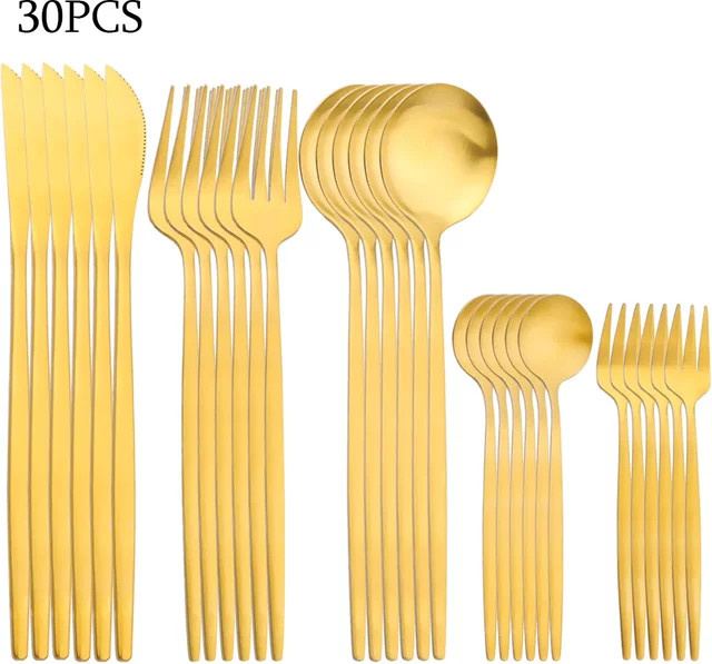 30-teiliges Besteckset aus Edelstahl von JANKNG in mattem Silber oder Gold mit Gabel, Löffel und Messer - Bild 1