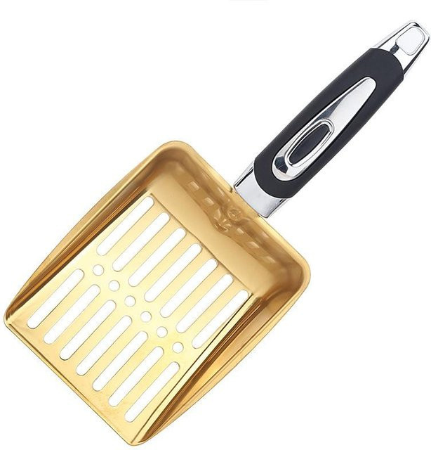 XYNN Katzenstreuschaufel aus Metall in Gold mit langem Griff für die Reinigung der Katzentoilette - Bild 1