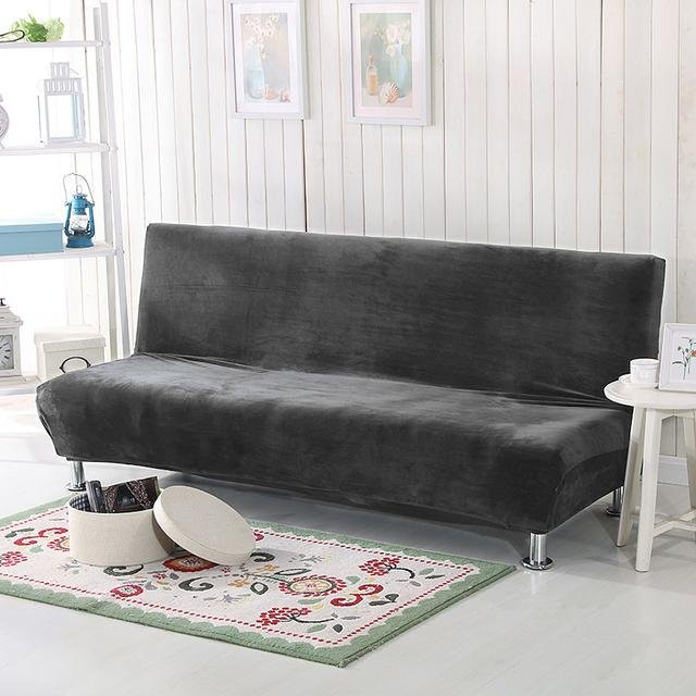 Yiran Furniture Samt Sofa Bezug für Klappsofa und Futon, elastische Schutzhülle, Dunkelgrau, S - Bild 1
