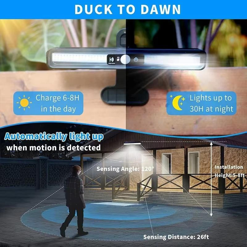 YJMP Super Lighting LED Solar-Wandleuchte mit Clip und Bewegungssensor, IP55 Wasserdicht, Warmweiß, Schwarz - Bild 8