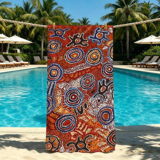 Schnelltrocknendes Strandhandtuch mit australischem Aborigine-Design von JMG Household Supplies, Mehrfarbig, B: 40 cm x H: 70 cm - Bild 1