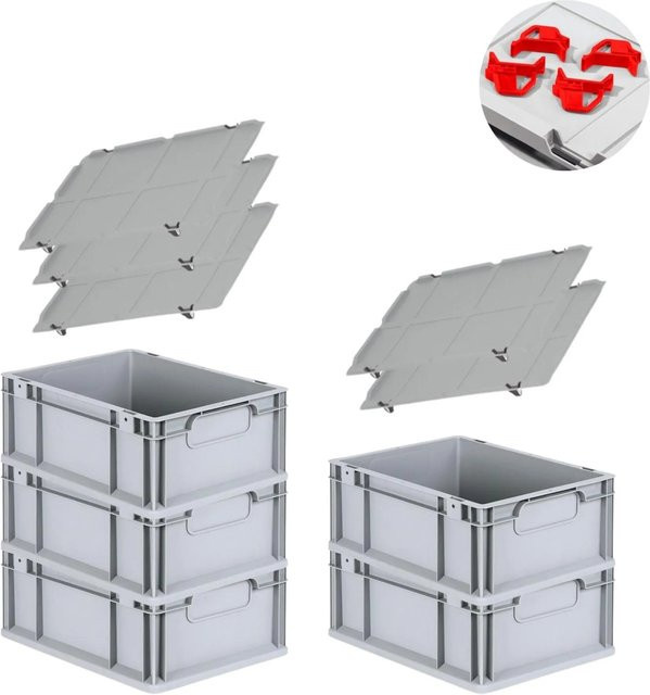 PROREGAL Spar Set 5x Eurobox Nextgen Economy mit Auflagedeckel und 4x Schiebeschnappverschlüssen, Farbe Rot, H x B x T: 17 x 30 x 40 cm, 16 Liter - Bild 1