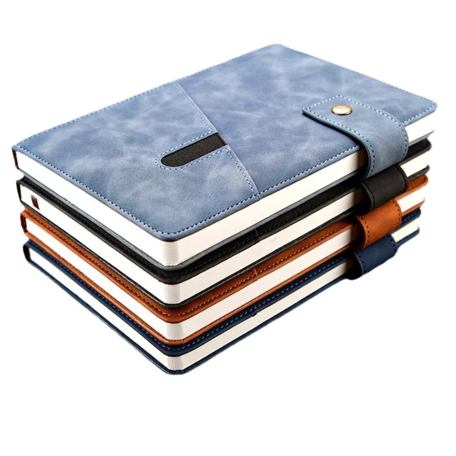 A5 Business-Notizbuch mit Hardcover und Schnallen in Beige aus Kunstleder, liniertes Papier, 100 Blatt - Bild 4