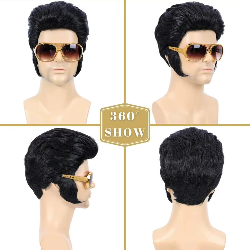 Suri Hair Rock-Synthetik-Perücke mit Brille und Halskette, 4-teiliges Set - Bild 3