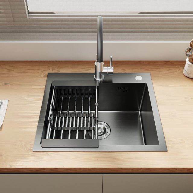 SONNI Küchenspüle aus Edelstahl mit Armatur Set in Schwarz, B: 50 cm, T: 45 cm - Bild 1