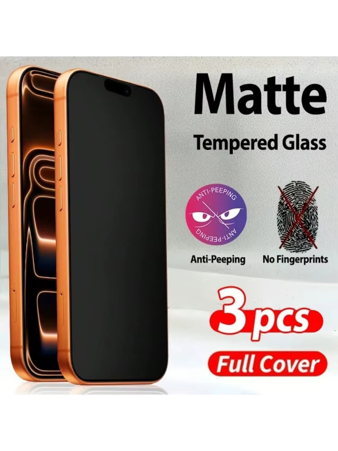 3er-Pack Matte Anti-Spionage Displayschutzfolie für Apple iPhone 17 Pro Max, 17 Pro, 17 Air, 17, 16 Pro Max, 16 Pro, 16 in Schwarz und Transparent - Bild 3