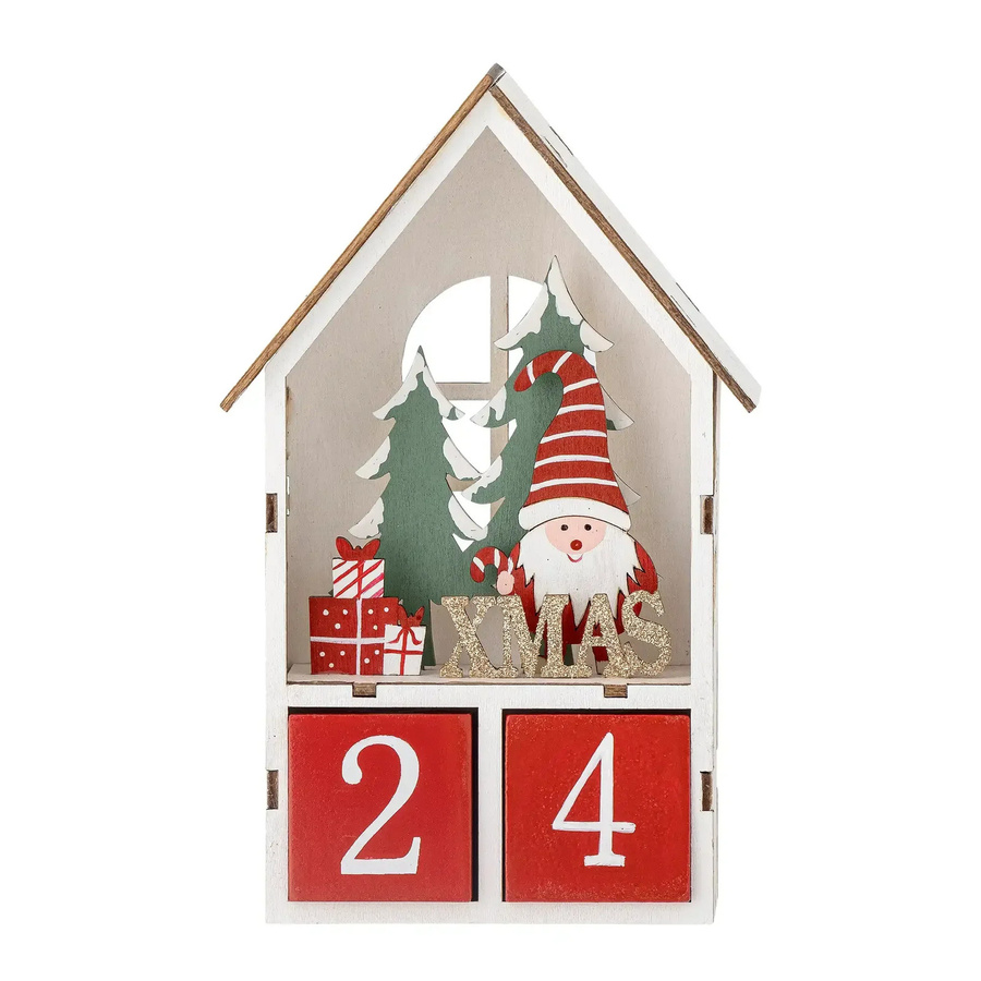 Bloomingville Adventskalender Edmund in Rot, skandinavisches Design aus Sperrholz, hausförmig, B/T/H: 12,0 x 19,0 x 1,0 cm - Bild 1