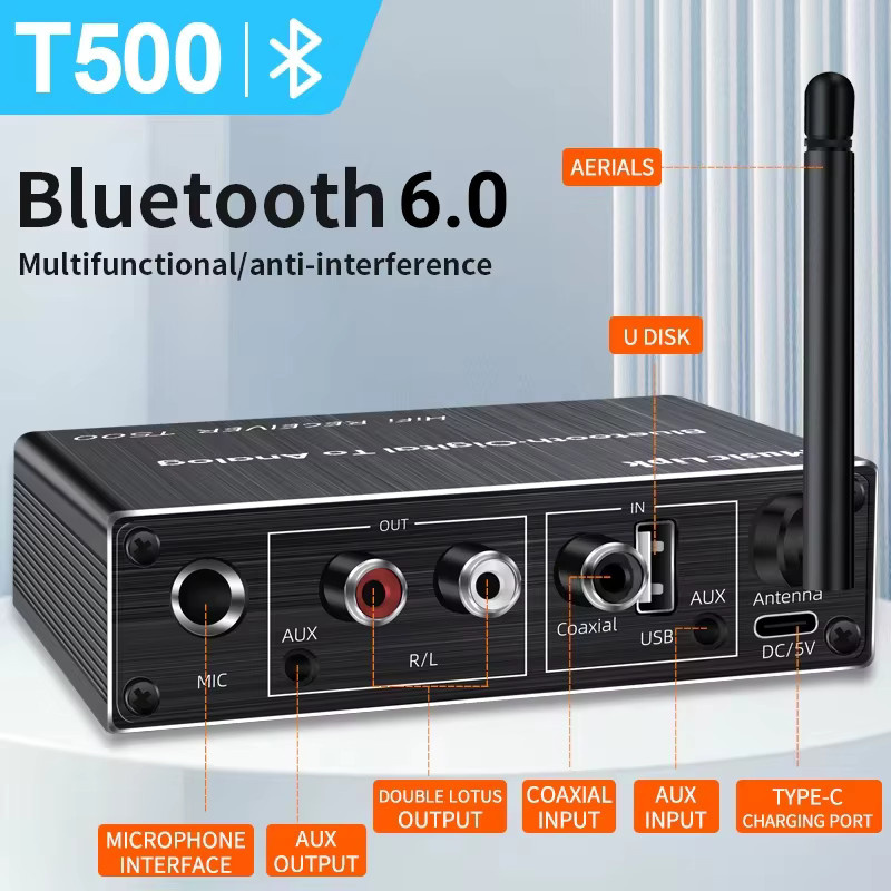 Kebidumei Bluetooth 6.0 Audio Receiver in Schwarz mit 3,5mm AUX, RCA, Koaxial und USB-Anschluss inklusive IR-Steuerung für Auto, Lautsprecher und PC - Bild 6