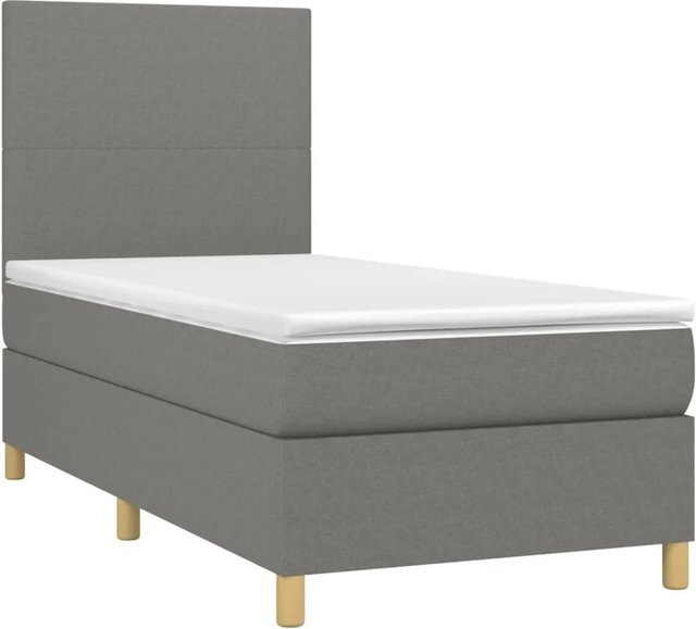 vidaXL Boxspringbett Hybrid mit Matratze und LED-Unterbettbeleuchtung sowie USB-Ladeport, Dunkelgrau, B: 80 cm, T: 200 cm, H: 118 cm - Bild 1