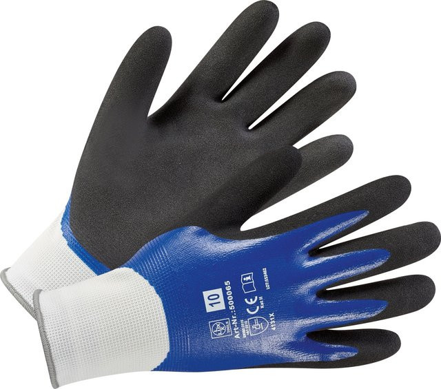 LUX-TOOLS Gartenhandschuh mit Nitril-Vollbeschichtung aus Polyester in Blau-Schwarz - Bild 1