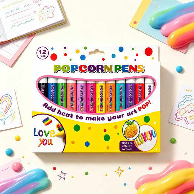 Puffy Popcorn 3D-Kunst-Marker-Set, Mehrfarbiges Stift-Set für Journaling, Notizbücher und Graffiti - Bild 1