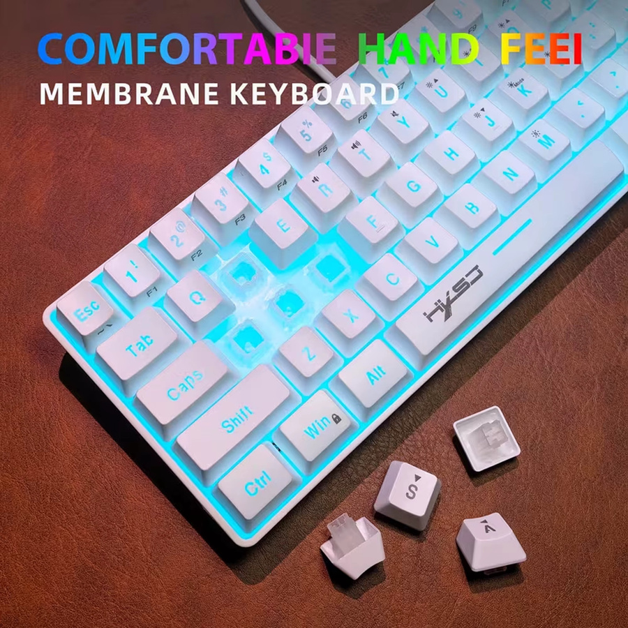 HXSJ Gaming Tastatur und Maus Set mit RGB Beleuchtung, 61 Tasten 60% Layout und ergonomischer Maus, kabelgebunden, Weiß - Bild 4