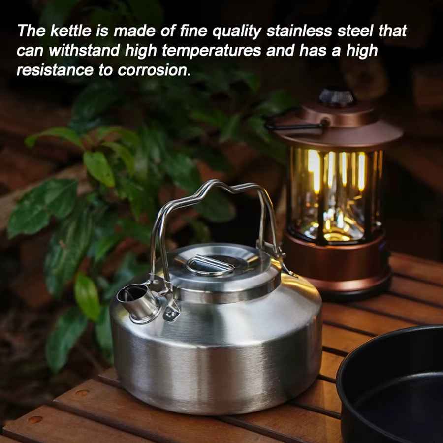 LIXADA Outdoor Wasserkocher aus Edelstahl in Silber, 1 l Camping Kaffeekanne und Teekanne für Picknick und unterwegs - Bild 2
