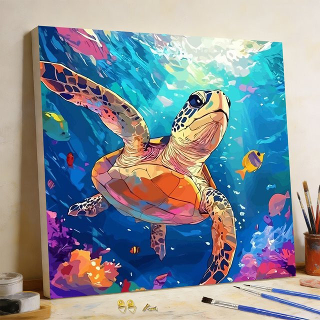Huacan Schildkröte Malen nach Zahlen, DIY Hobby Ölgemälde, Bunt - Bild 1