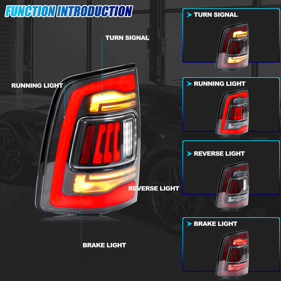 LED-Rückleuchten für Dodge Ram 1500 2500 3500 4. Generation 2009–2018 mit sequenziellem gelbem Blinker und rotem Glas - Bild 2