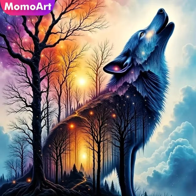 Momoart Diamant-Mosaik Wolf DIY Diamantmalerei Set mit runden Strasssteinen in Mehrfarbig, B/H: 20 x 20 cm - Bild 1