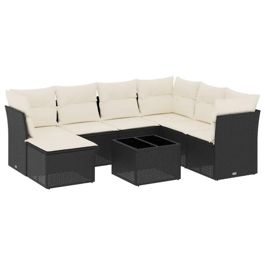 vidaXL 8-tlg Garten-Sofagarnitur L-Form aus Polyrattan mit Kissen in Schwarz - Bild 2