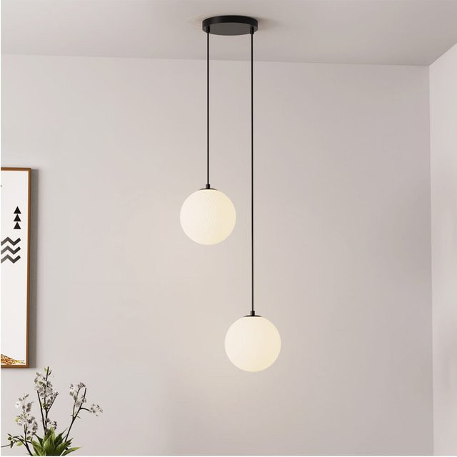 HOME DELUXE Hängeleuchte SUNA aus Glas und Metall, 2-flammig, Weiß - Bild 1