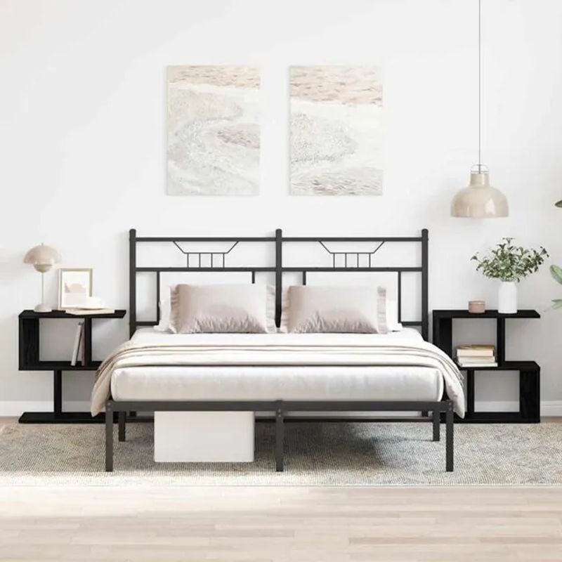 Vidaxl Nachttische 2er Set in Schwarz und Eiche aus Holzwerkstoff im Landhausstil und minimalistischem Design, B/T/H: 50 x 30 x 51,5 cm - Bild 1