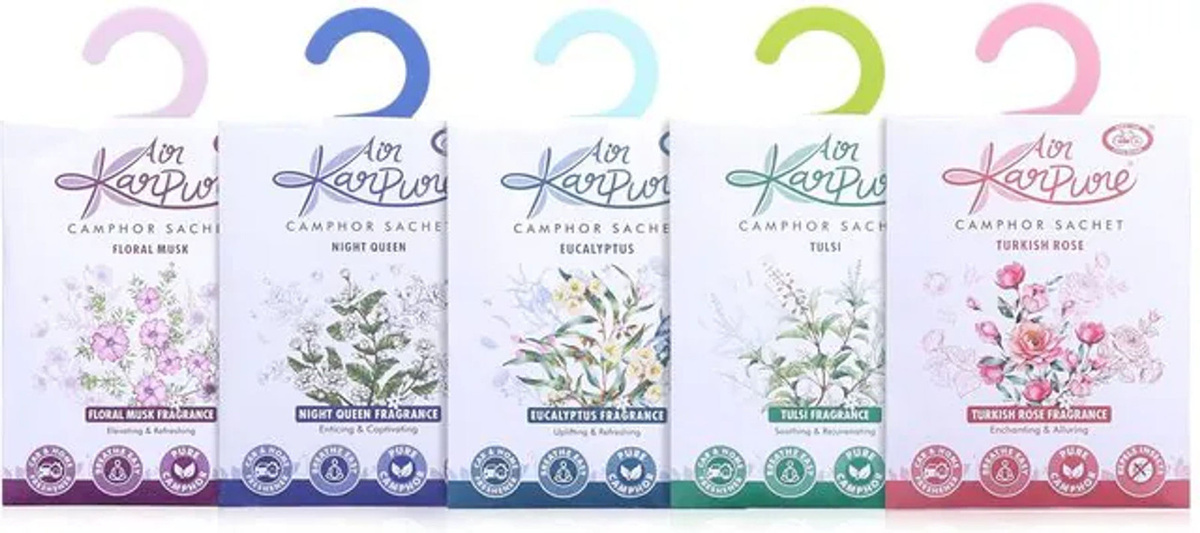 Cycle Pure Karpure Kampferbeutel 5er Pack Duftbeutel für Zuhause und Kleiderschrank mit den Düften Türkische Rose und Eukalyptus - Bild 1