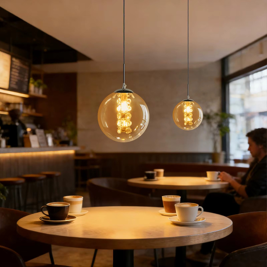 Moderne Pendelleuchte aus Glas in Bernstein, höhenverstellbare Hängelampe mit 1 Flammig und G9 Fassung, Höhe: 120 cm - Bild 4
