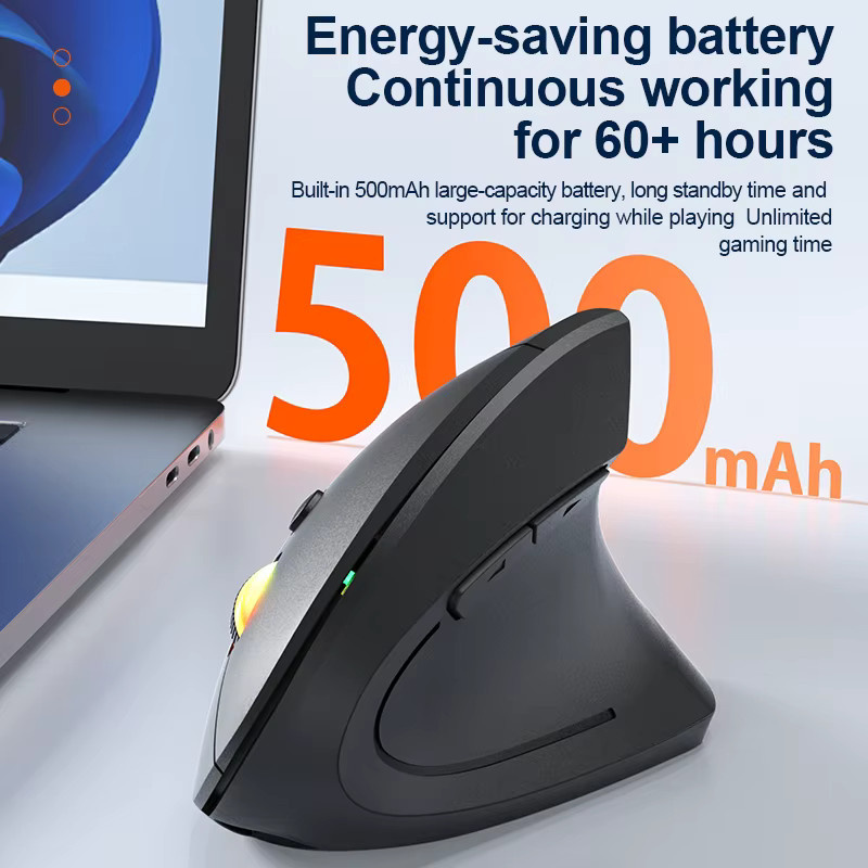 NexusClick Ergonomische Vertikale Bluetooth-Funkmaus in Schwarz, wiederaufladbar, 1600 DPI, 6 Tasten - Bild 2