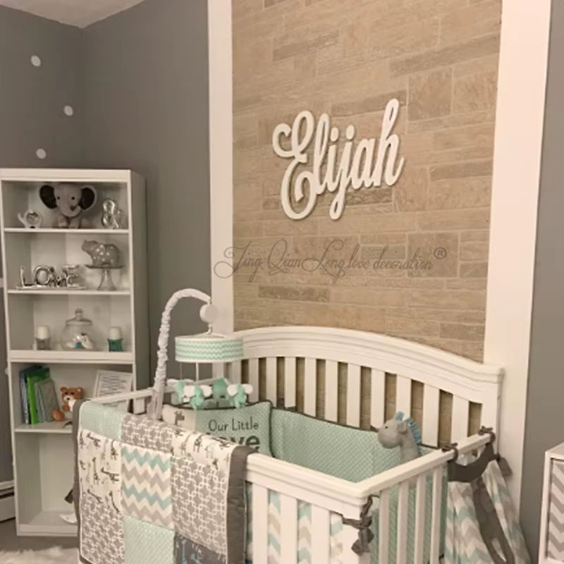 Personalisiertes Namensschild aus Holz von JingQianLong love decoration in Blau oder Weiß für Kinderzimmer, Hochzeit oder Geburtstag, wandmontiert im skandinavischen Design - Bild 2