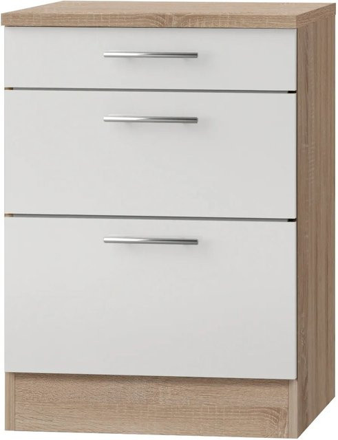 Optifit Küchen-Unterschrank Dakar286 mit 3 Auszügen in Weiß-Eiche, B: 60 cm, H: 84,8 cm, T: 60 cm - Bild 1