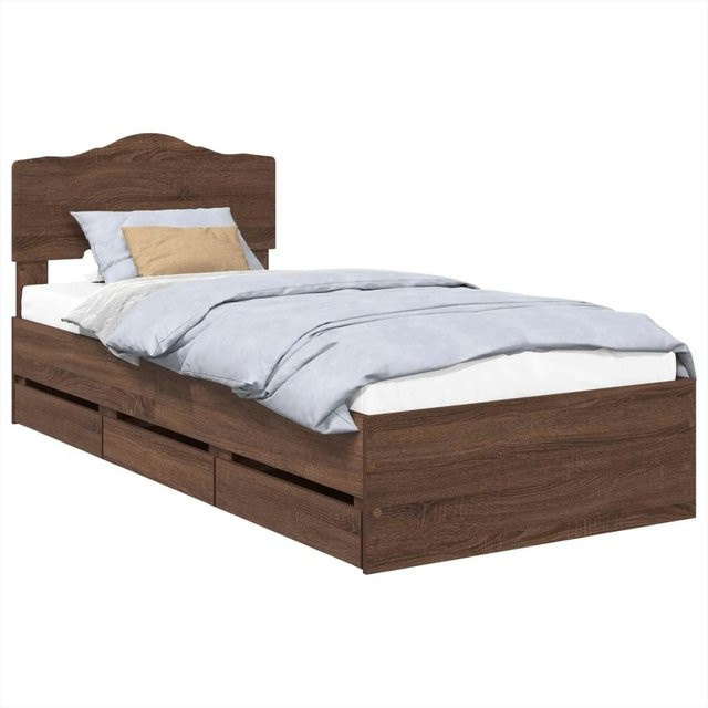 vidaXL Bettrahmen in Eiche Braun mit Schubladen aus Holzwerkstoff, B/T/H: 90 x 190 cm - Bild 1