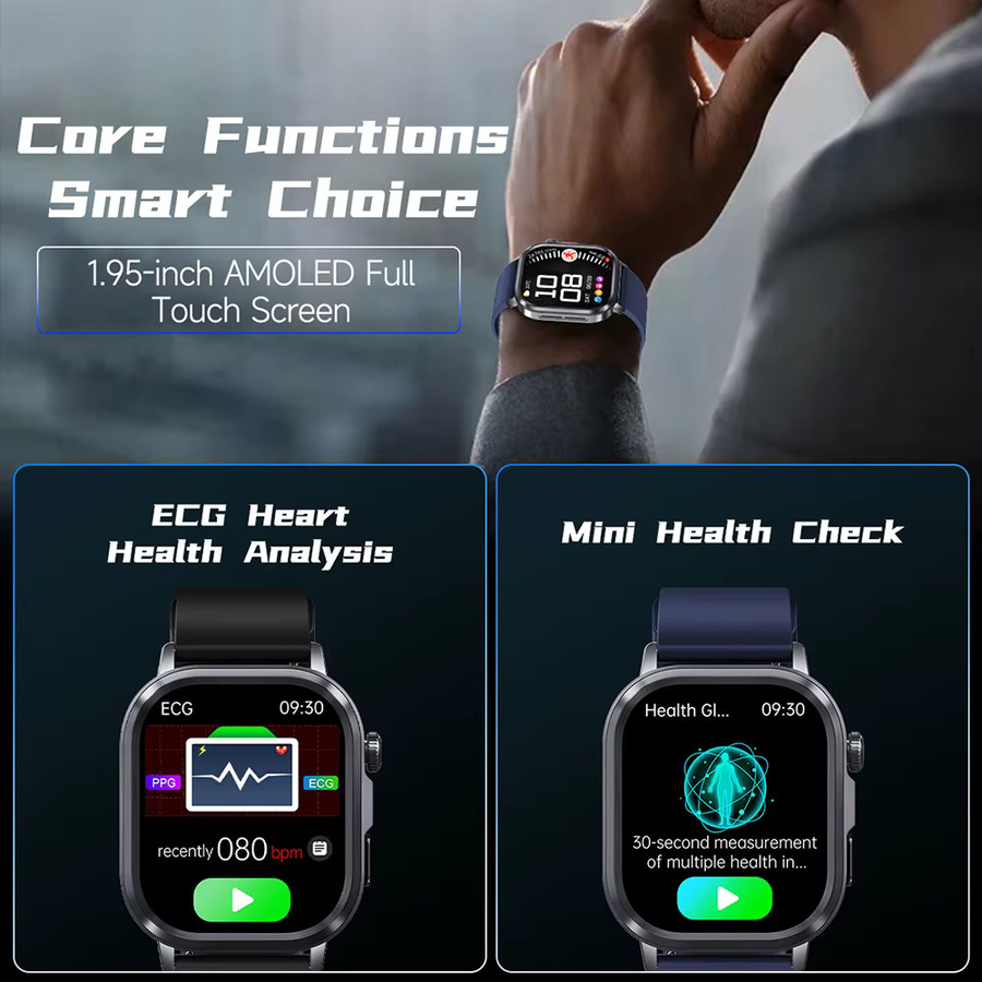 OUIO Smartwatch 2025 mit EKG, PPG, Blutsauerstoffmessung, Harnsäure- und Körperanalyse sowie LED-Taschenlampe in Rot - Bild 2