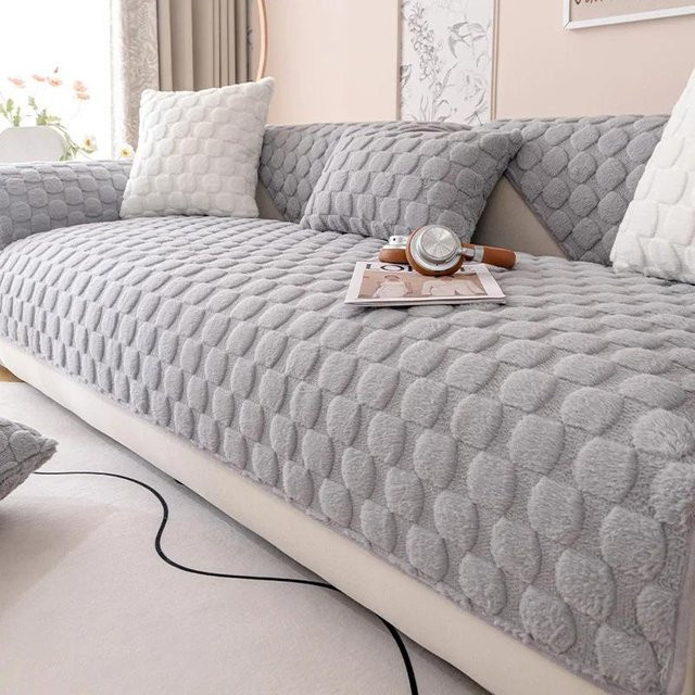 Rutschfeste Ecksofa-Matte aus flauschigem Fleece in Grau, 70 x 70 cm - Bild 1