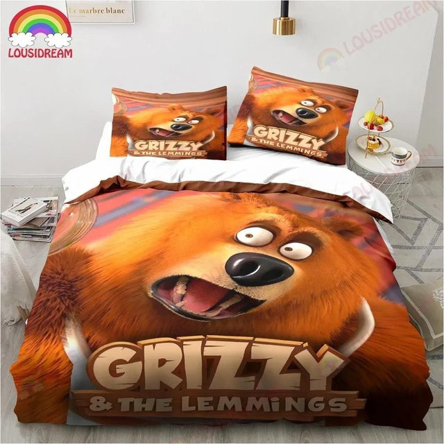 Bettbezug-Set Grizzy und die Lemminge mit 2 Kissenbezügen, Cartoon Design, Mikrofaser, Mehrfarbig, B/H: 135 x 200 cm - Bild 1